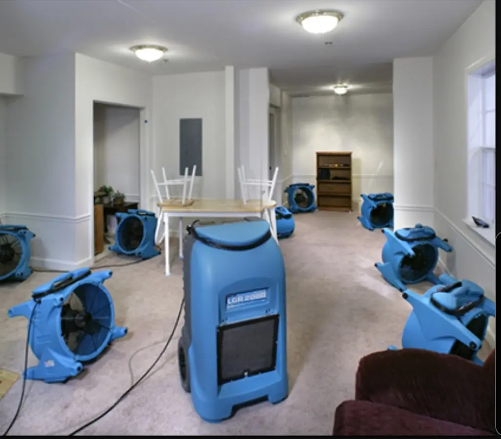 Air movers and dehumidifier setup for Water Extraction & Removal in Siler City
